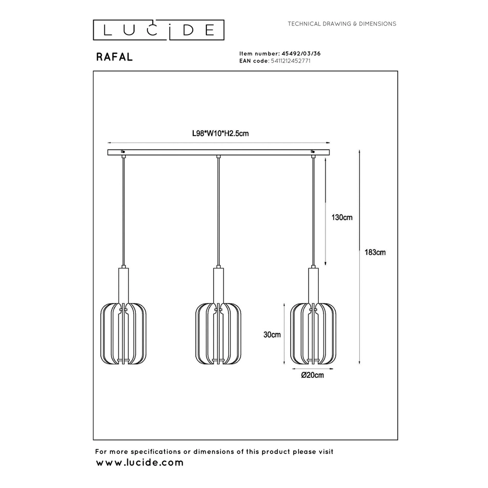 Lampe suspendue élégante Rafal 3-noir clair avec gris Lucide 5411212452771