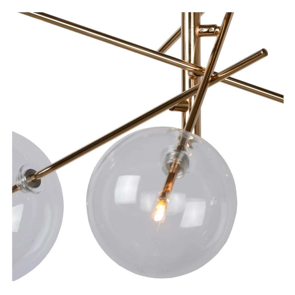 Lampe suspendue à 6 lampes Alara Or avec boules de fumée Lucide 5411212461025