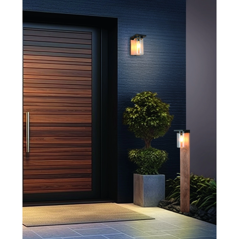 Lampe de jardin Ardila noir avec bois 100cm Trio 4017807603453