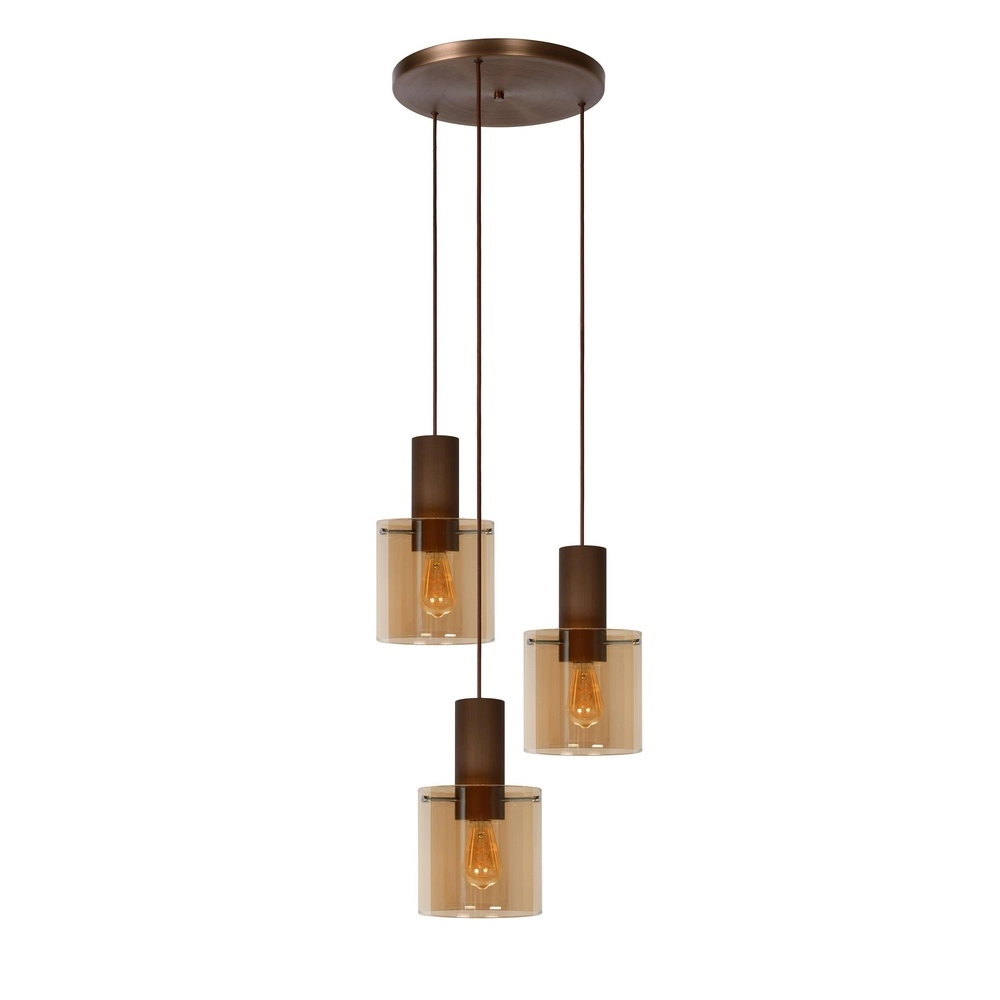 Lampe suspendue Toledo Trois lumières en verre ambré