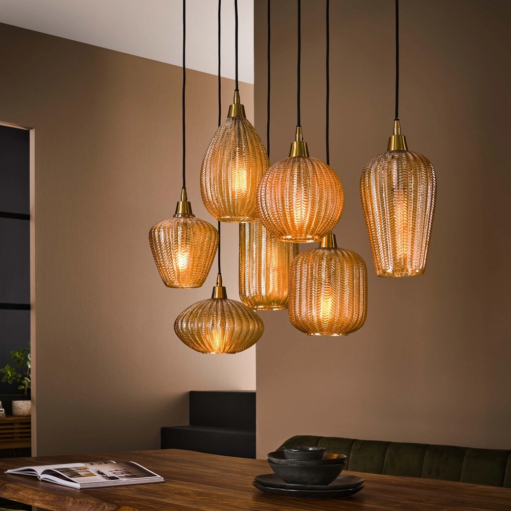 Lampe pendante de salle à manger V-Shape 7 lumières - verre nervuré