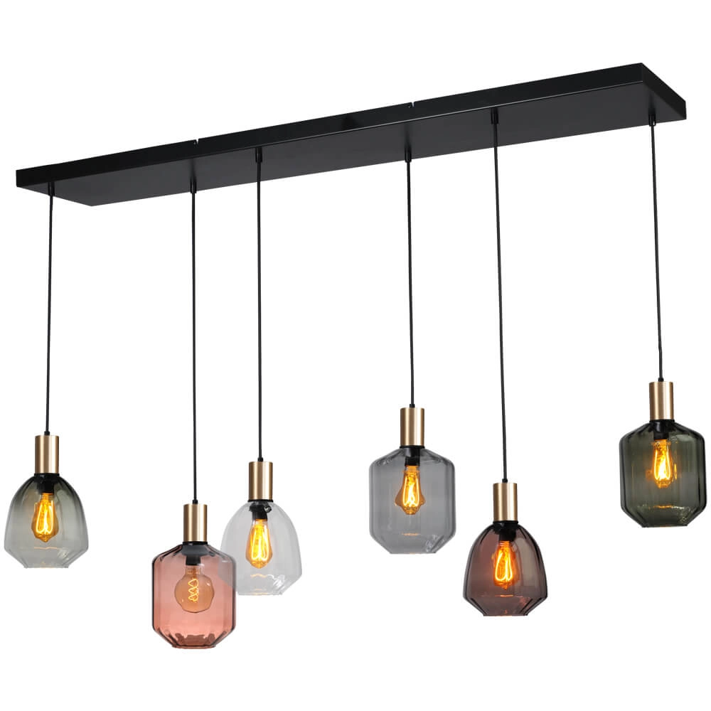 Lampe suspendue 6 lumières - dorée - Porto avec des lunettes différentes Lampe suspendue 6 lumières - dorée - Porto avec des lunettes différentes