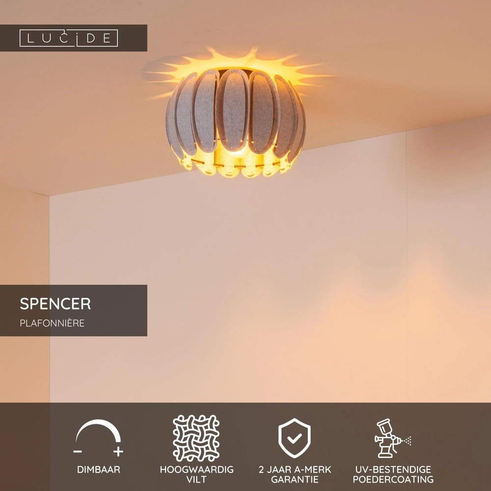 Lampe de plafond Spencer Ø 30 cm de gris Lucide 5411212343659