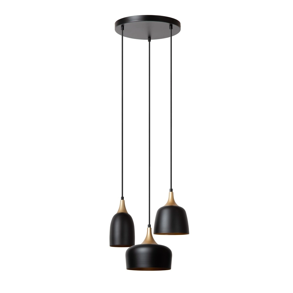 Lampe pendante à 3 lampes Chayanne Design noir avec or