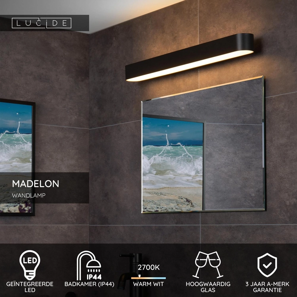 Lampe murale Madelon Adapté pour le noir de salle de bain Lucide 5411212040466