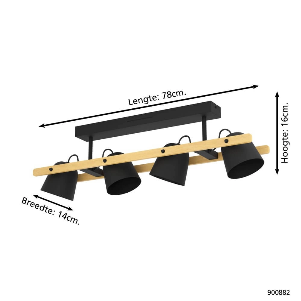 Plafonnier 4 lumières Hornwood-Z noir Eglo 9008606274284