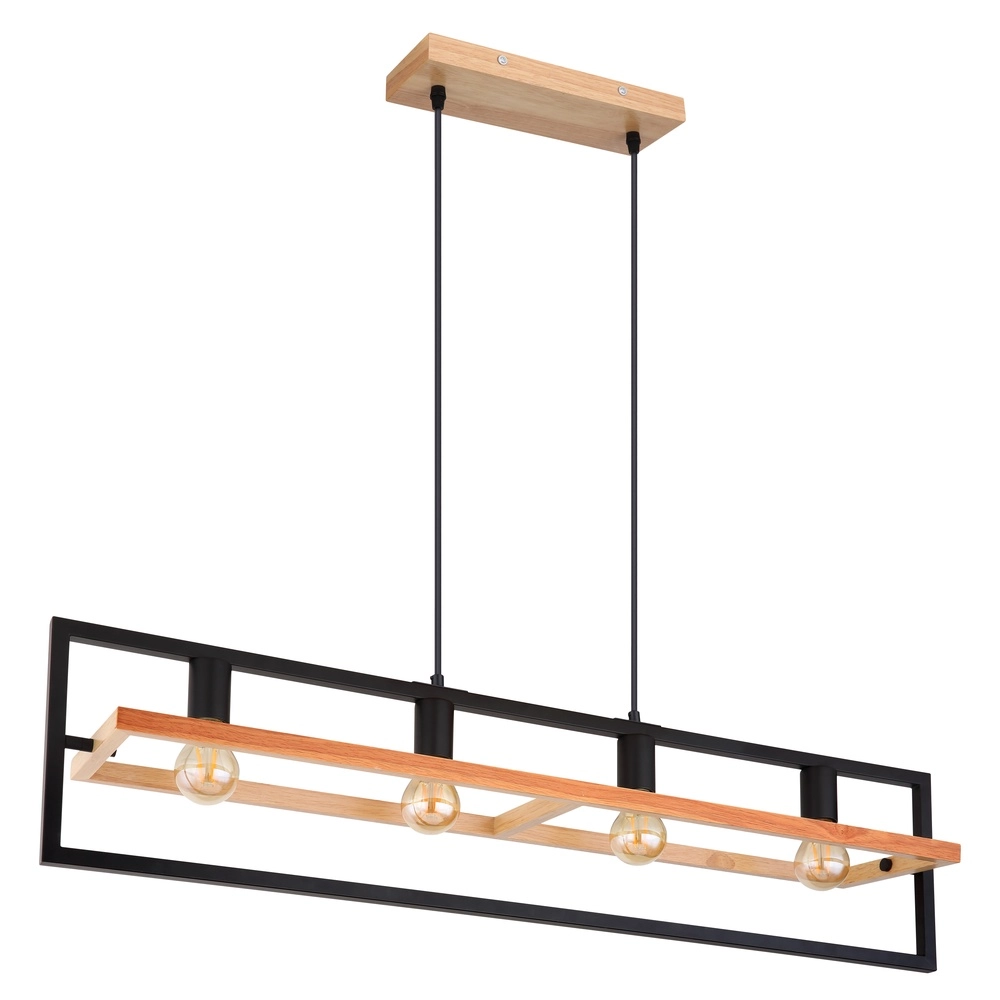 Lampe suspendue à 4 lumières Erica noir avec bois Globo 9007371433711