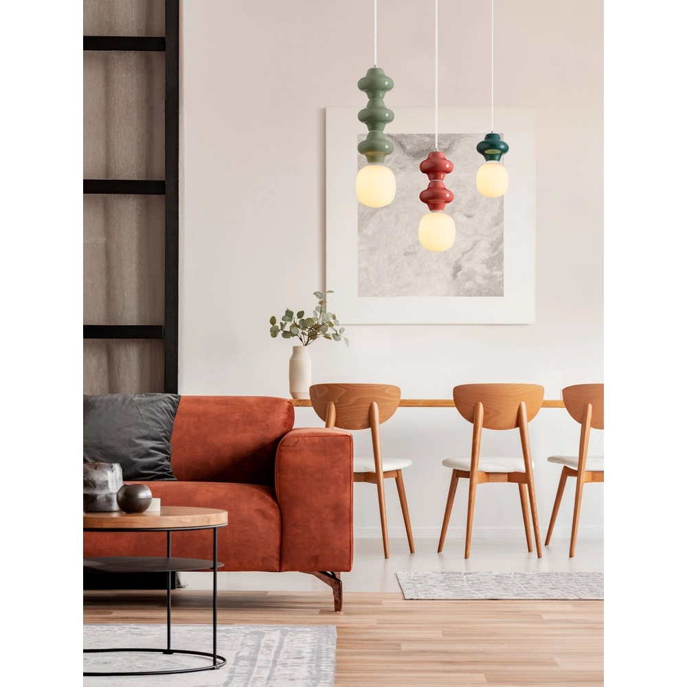 Suspension Clio M en céramique rouge avec verre blanc Lyora 5212017461230