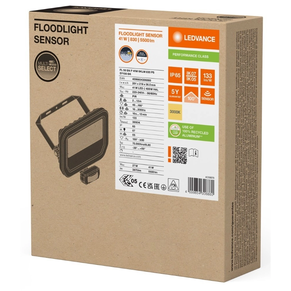 Projecteur Vance 41W - 3000K noir avec capteur Lyora 4099854306860