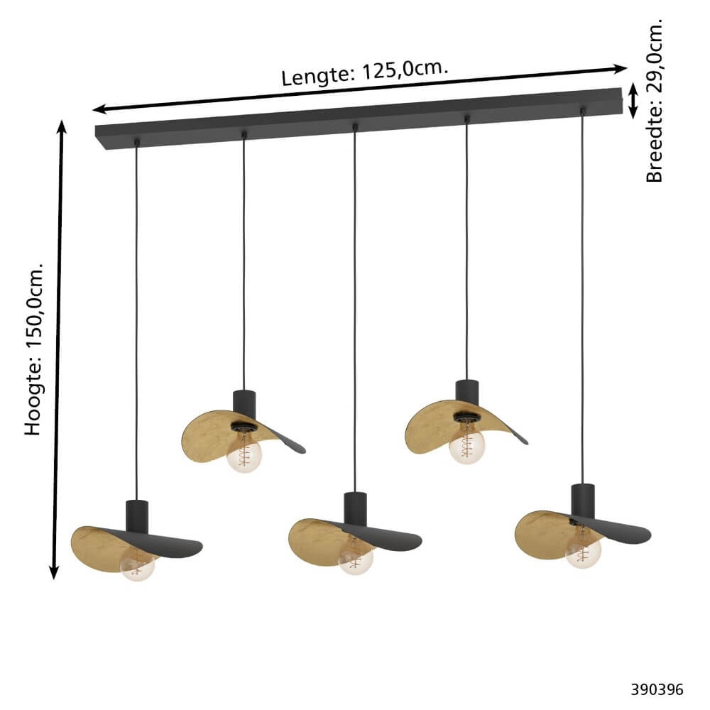 Lampe suspendue noire Saceda avec 5 lumières dorées Stars of Light 9008606292325