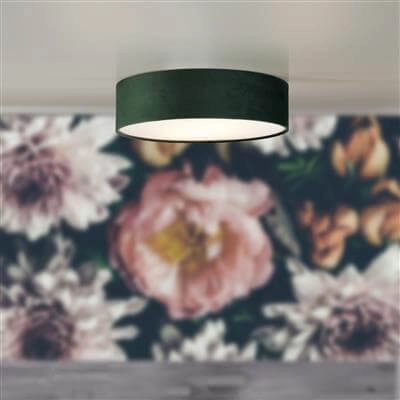 Plafonnier Drum Pleat Velours vert 38cm Searchlight 5053423187198