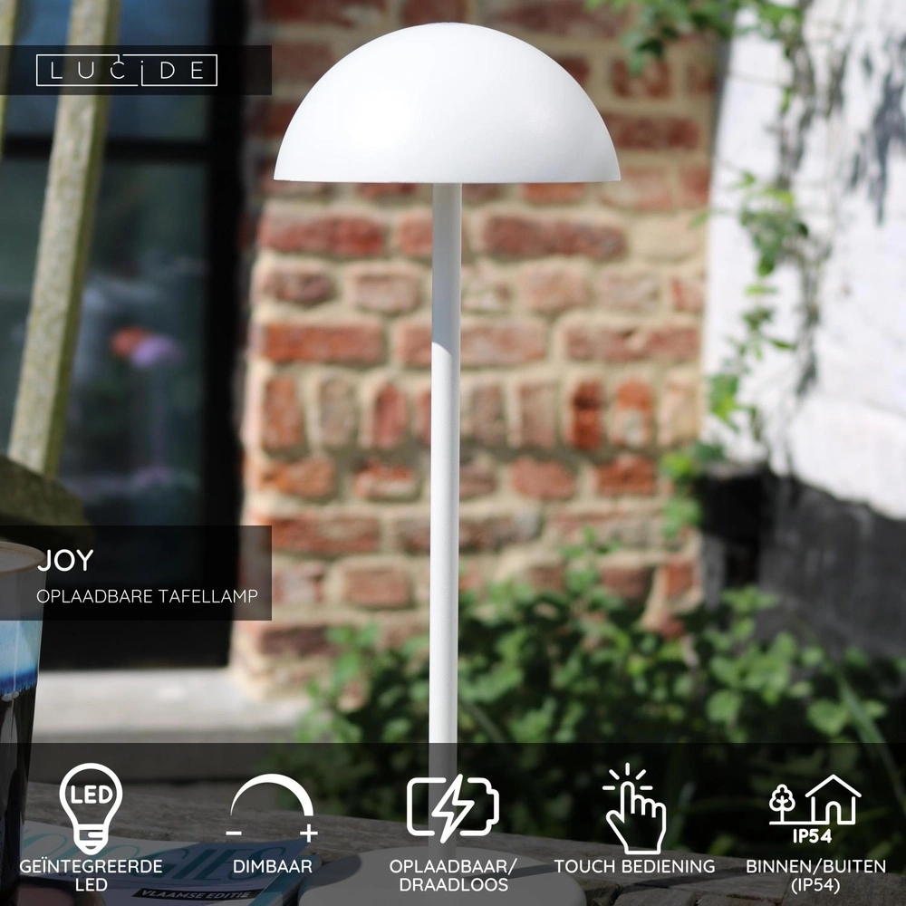 Lampe de table rechargeable Joy IP54 blanc Lucide 5411212151957