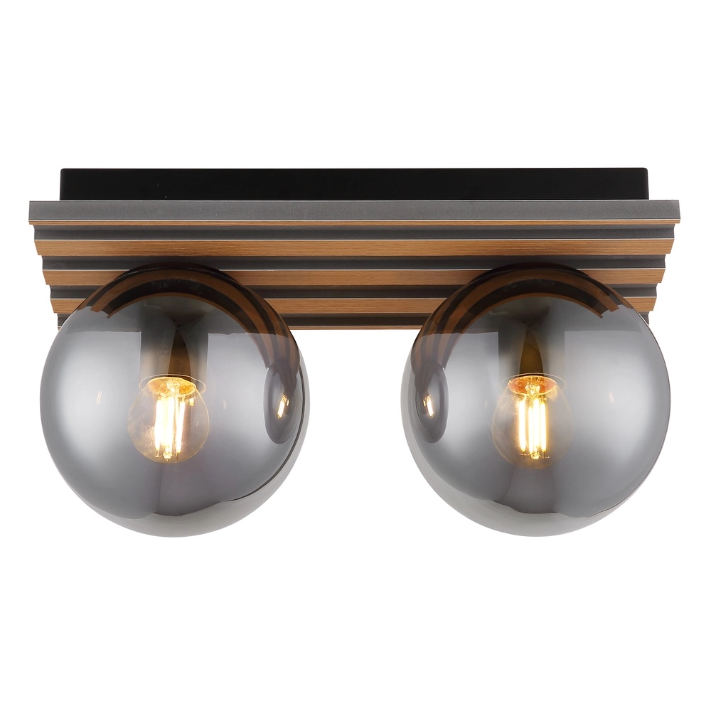 Lampe de plafond Parsons 2-noir clair avec bois Globo 9007371579099