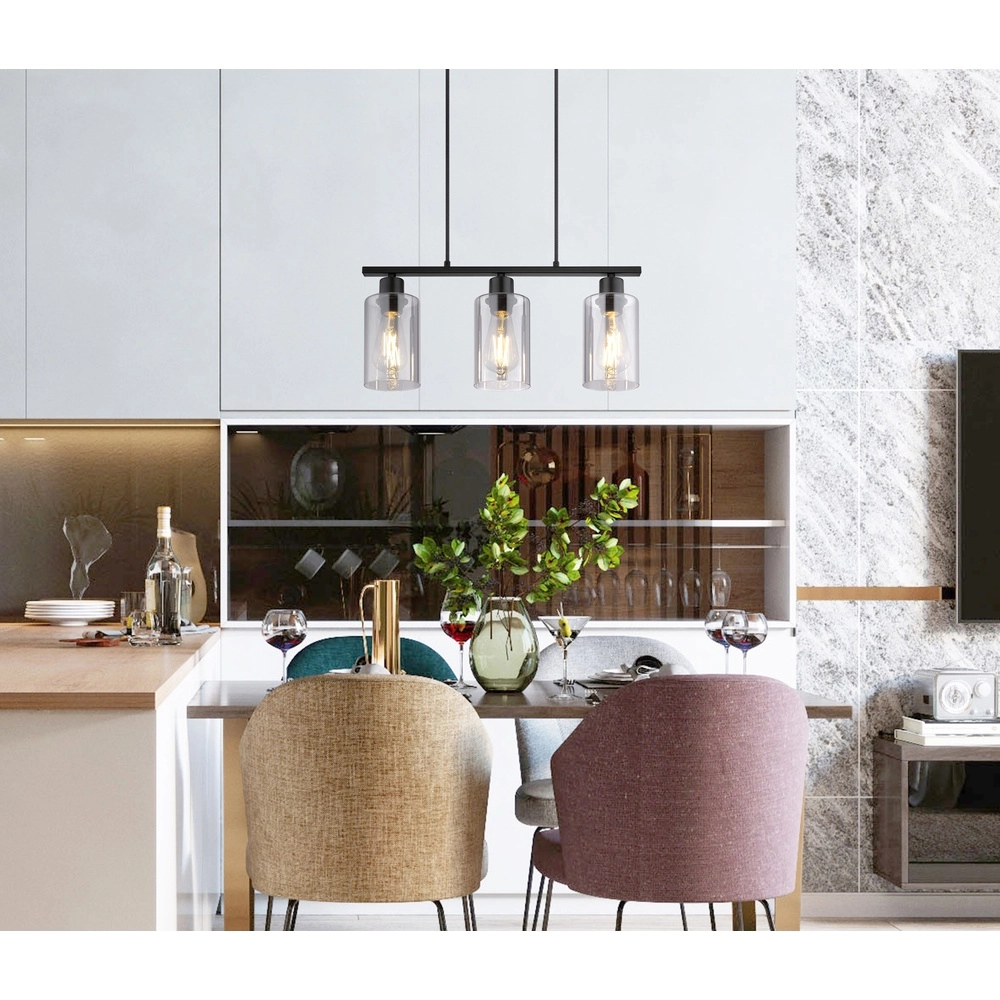 Lampe suspendue Hadera Noir à 3 lumières avec verre fumé Globo 9007371578689