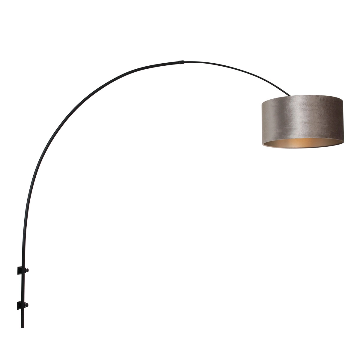 Lampe à arc murale Sparkled noir avec abat-jour en velours taupe