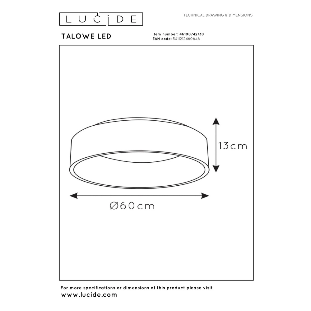Éclairage de plafond Talowe Led Ø 60 cm noirs Lucide 5411212460646