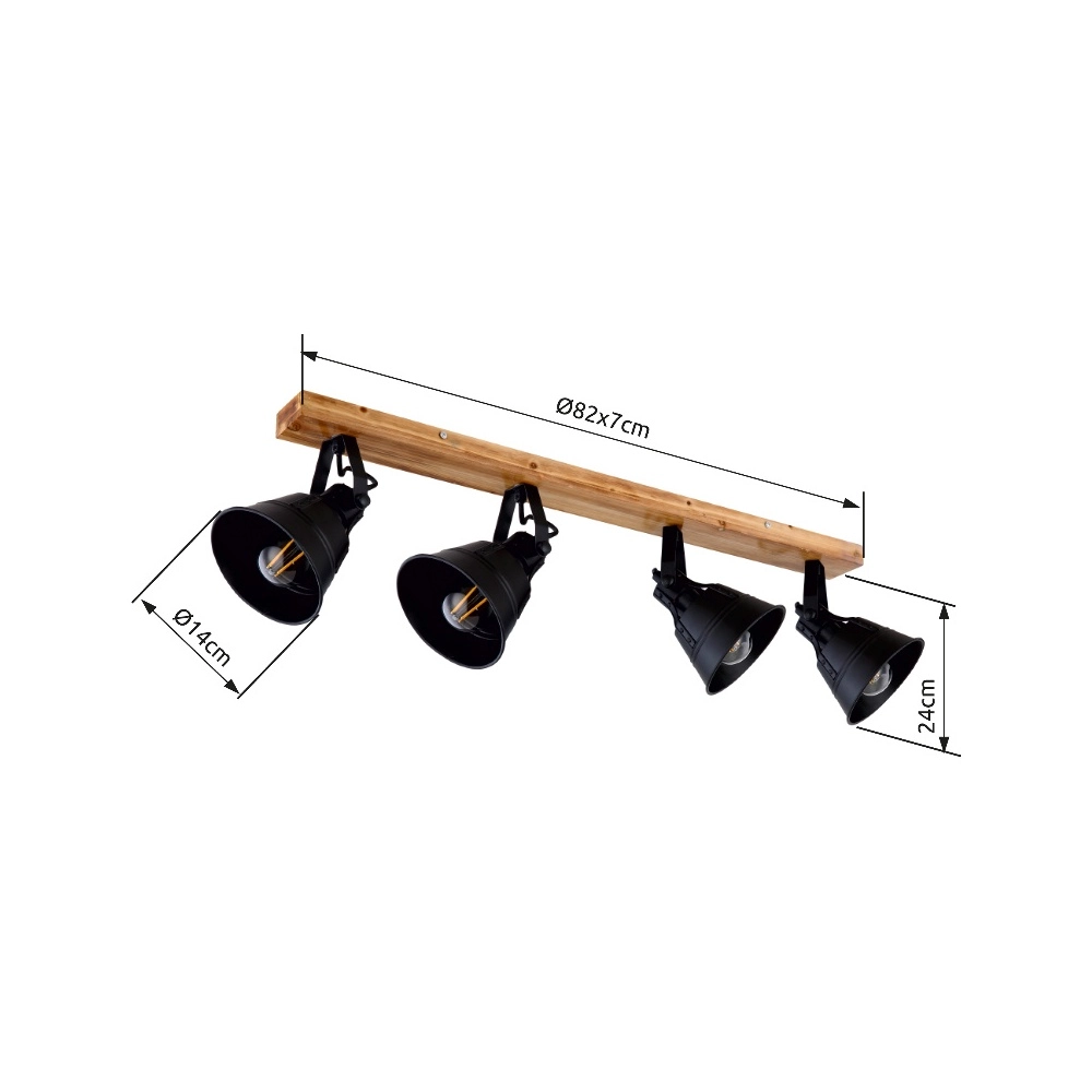 Lampe de plafond de campagne Günther 4-noir clair avec bois Globo 9007371404735