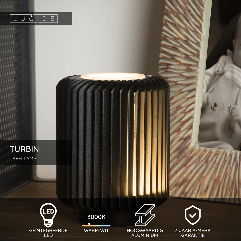 Lampe de table Turbin Noir Lucide 5411212262653