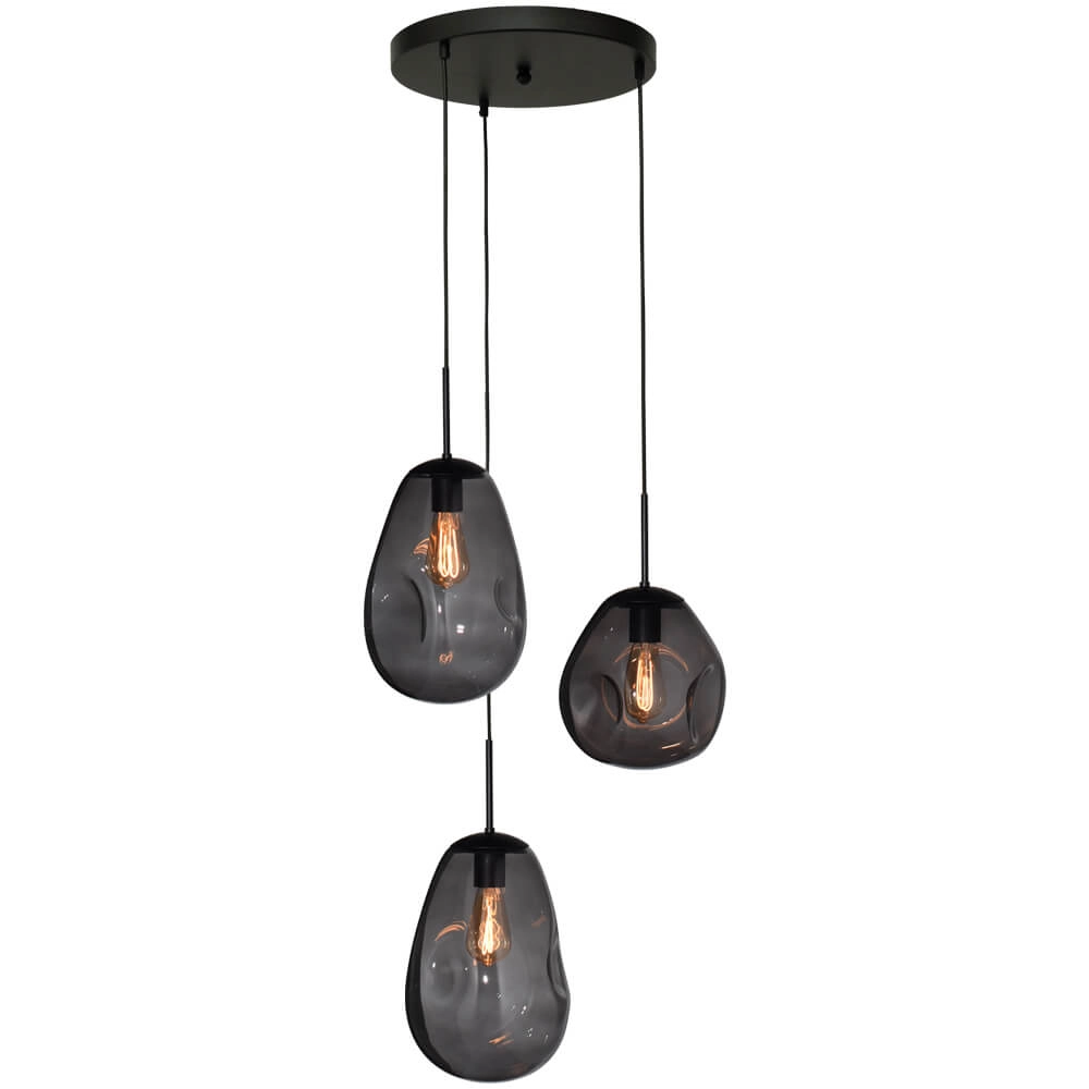 Lampe suspendue Lava 3x verre à fumée Lampe suspendue Lava 3x verre à fumée