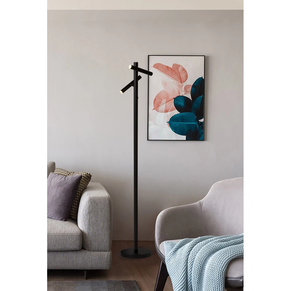 Lampadaire Rechargeable noir 2 lumières Searchlight 5053423298856