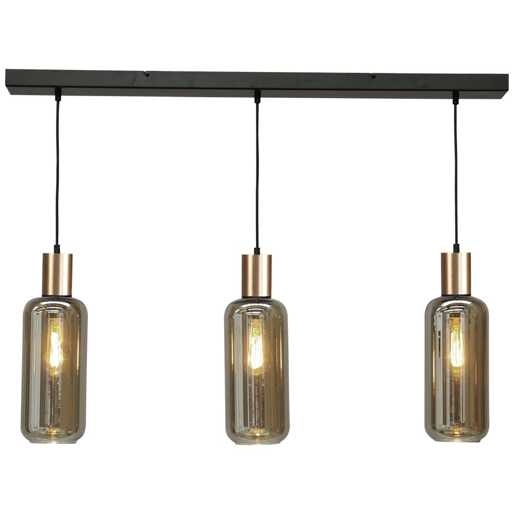 Lampe suspendue noire avec de l'or Bounty Verre cylindrique à 3 lumières