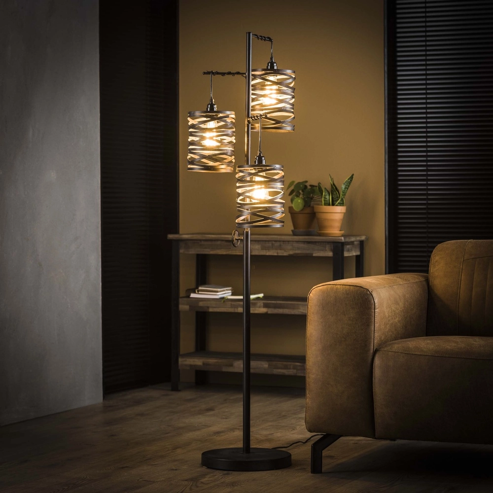 Lampe de sol de campagne Spindle 3x E27 - Gris ardoise