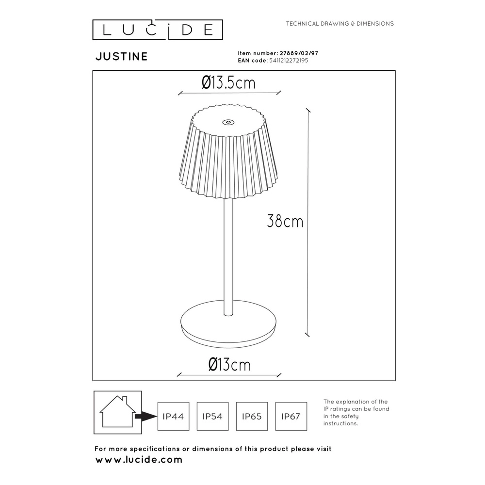 Lampe de table rechargeable Justine Bruit rouille avec station de recharge Lucide 5411212272195