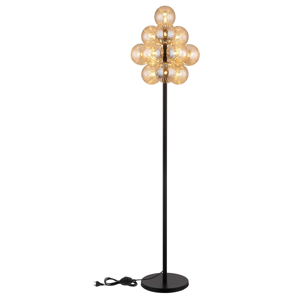 Lampe sur pied noire Conor avec verre ambré Globo 9007371512171