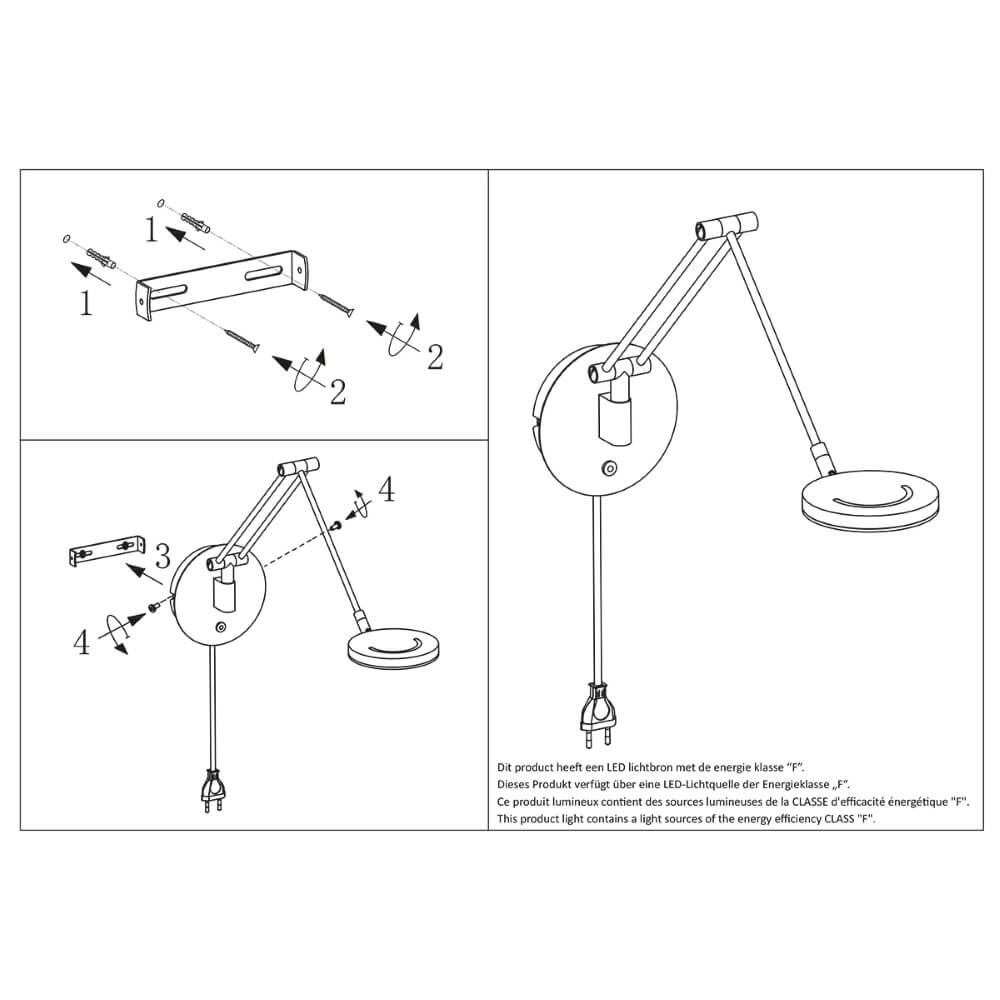Lampe de lecture murale Soleil avec prise Steinhauer 8712746147452