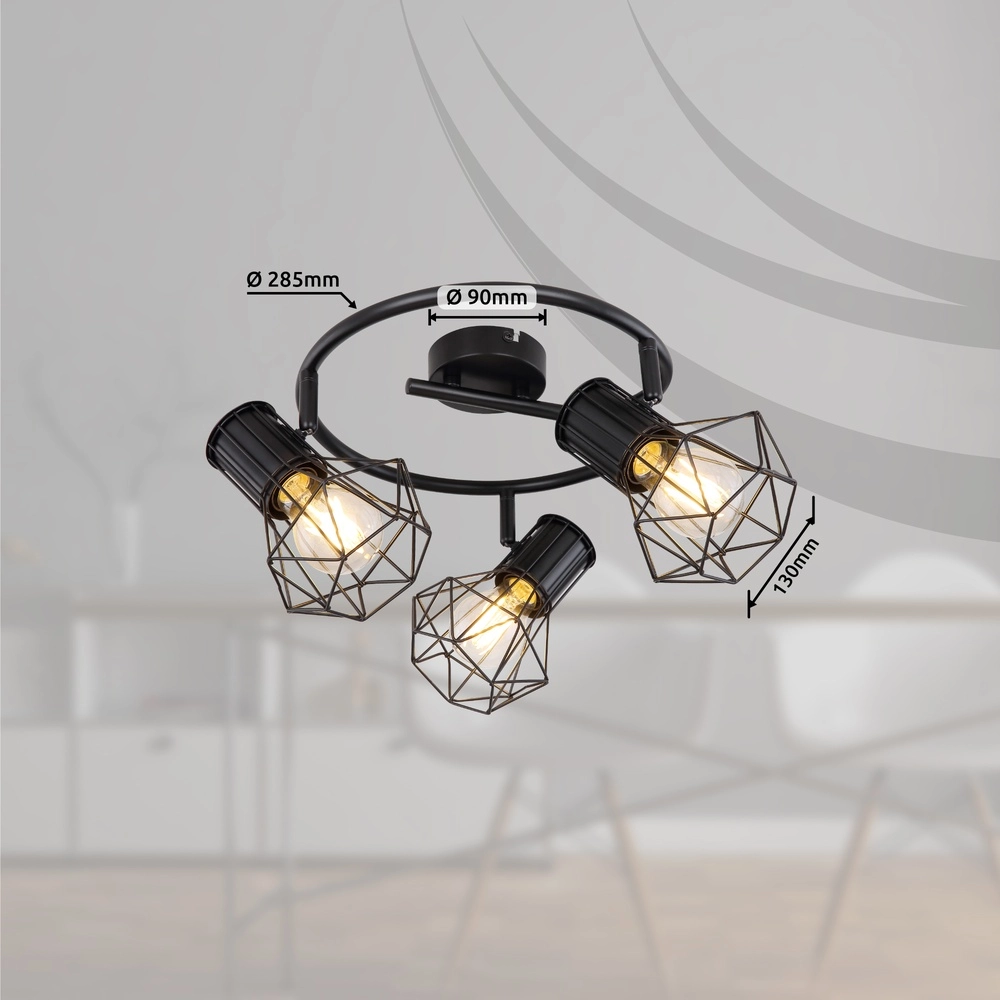 Lampe de plafond ronde Priska Noir à 3 lumières Globo 9007371403172