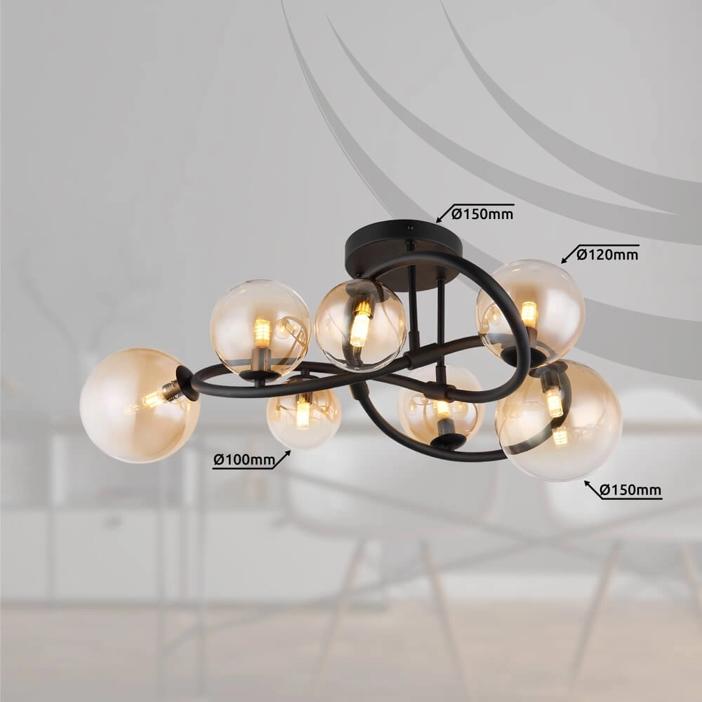 Plafonnier noir Tuberius Design 7-lumière Globo 9007371446445
