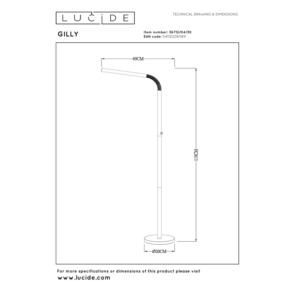 Lampe de lecture rechargeable Gilly Noir Lucide 5411212361189