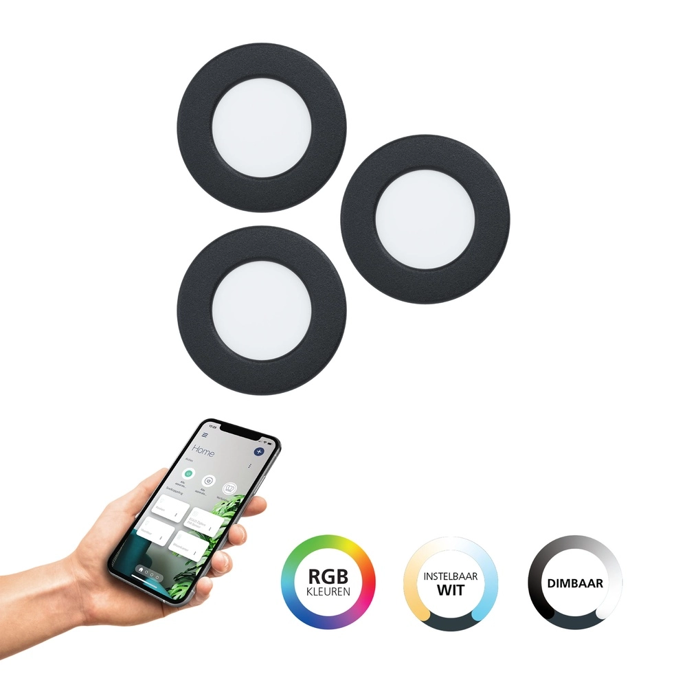 Projecteur encastré IP44 Fueva 6-Z Zigbee - noir - Ø 8,8 cm Eglo 9008606330966