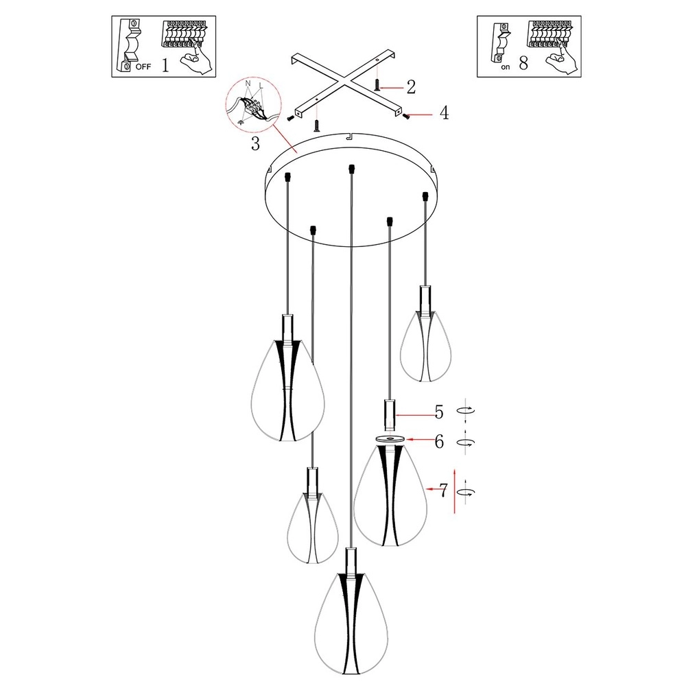 Suspension Glimsy 5 lumières noir rond Steinhauer 8712746177961