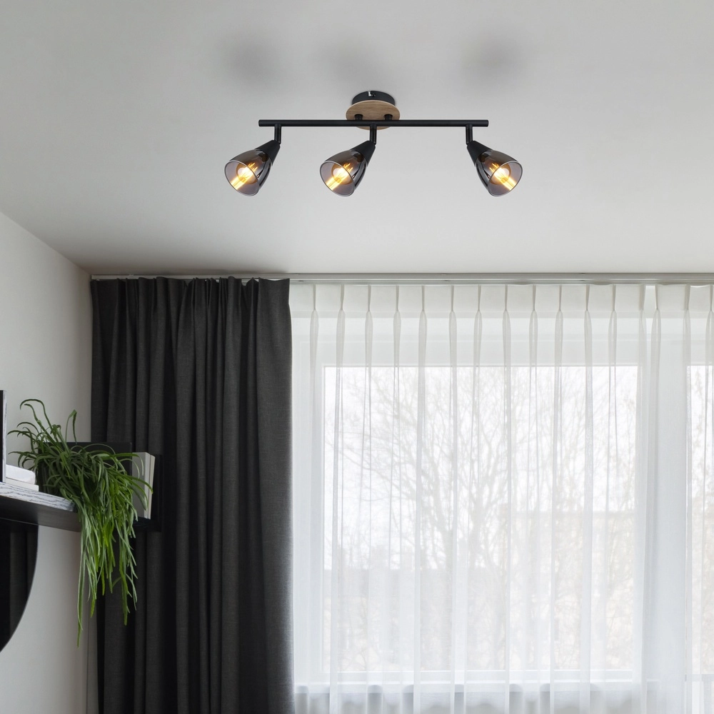 Lampe de plafond à 3 lumières Mubby noir avec un aspect bois Globo 9007371448869