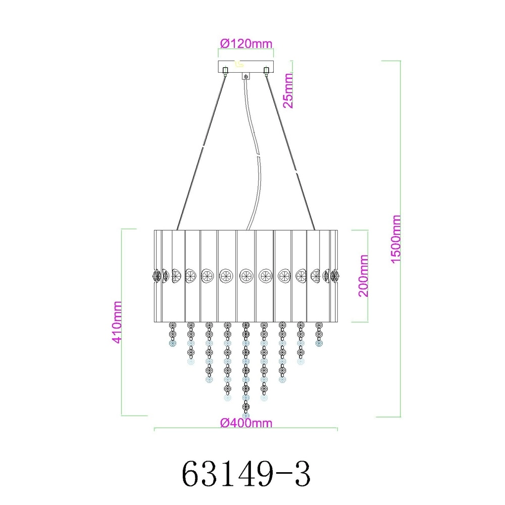 Lampe suspendue Eleos noir avec du cristal Globo 9007371528431