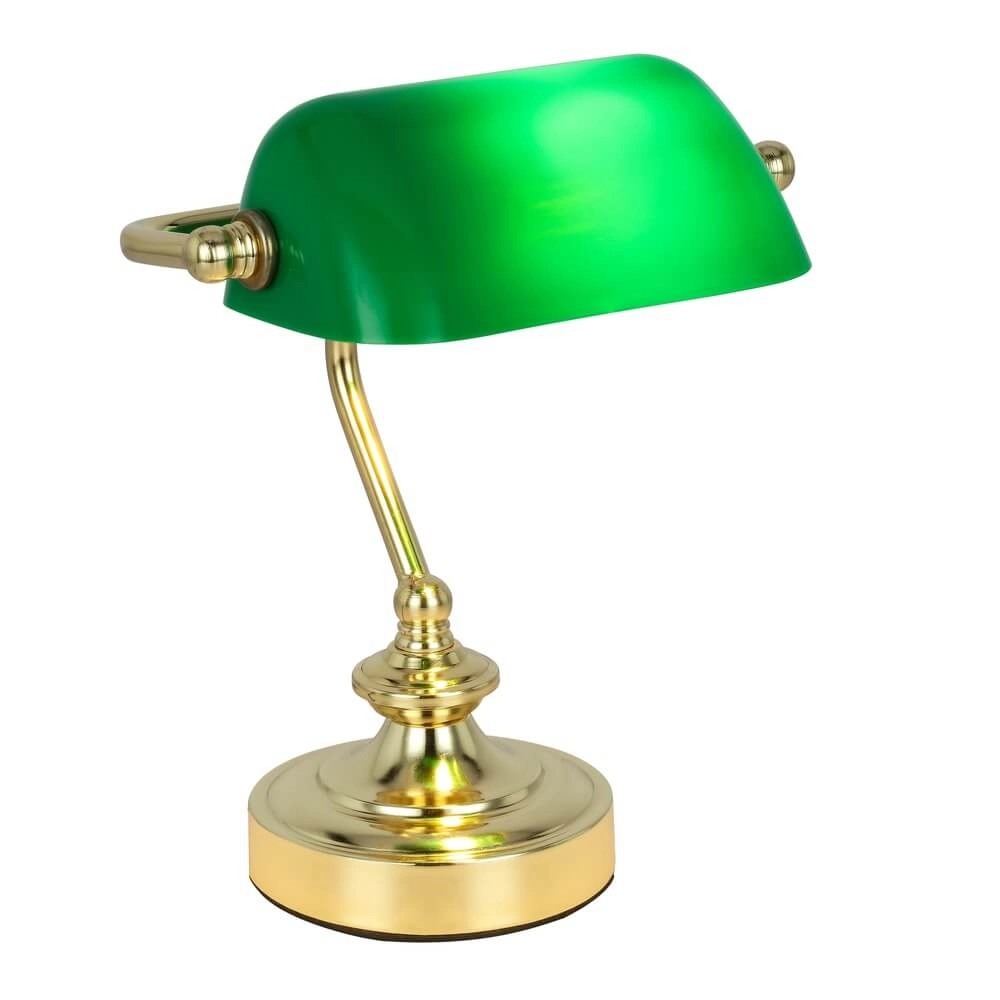 Lampe de bureau classique Antique Or avec verre vert