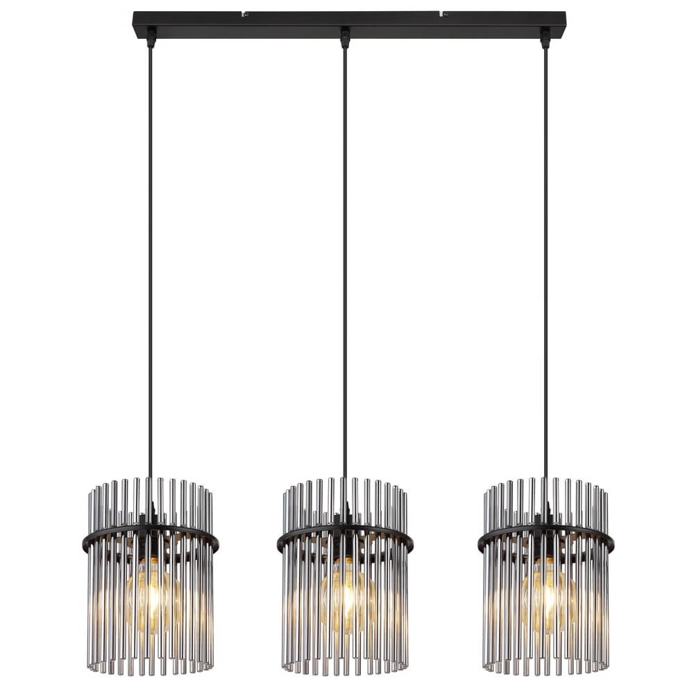 Suspension noire Gorley avec verre fumé 3 lumières Globo 9007371445790