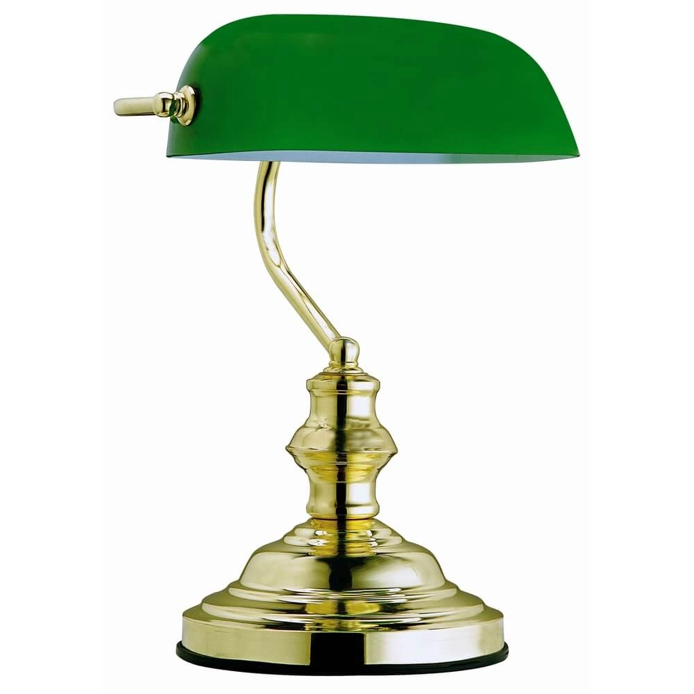 Lampe de bureau classique Antique métal avec verre vert