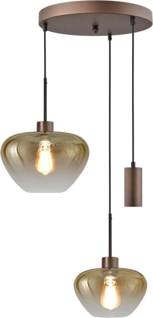 Suspension 3 lumières Genua marron avec 1x verre doré Ø 24cm - 1x Ø 29cm et 1 pendentif