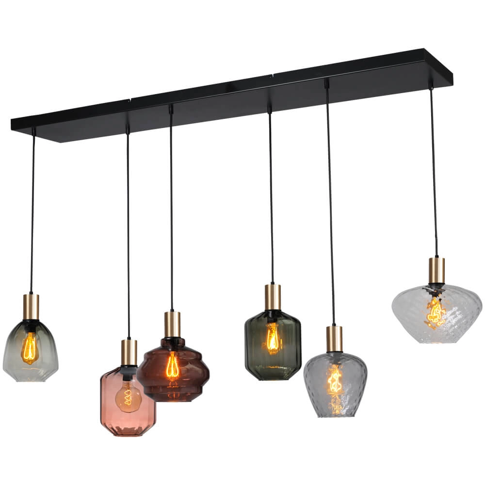 Lampe suspendue 6 lumières - dorée - Porto avec des lunettes différentes Lampe suspendue 6 lumières - dorée - Porto avec des lunettes différentes