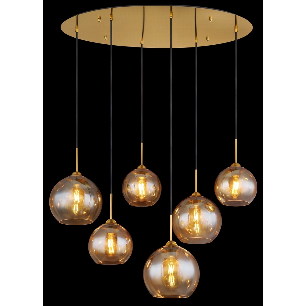 Lampe pendante dorée Jamessa 6 lumières avec verre ambré Globo 9007371435692