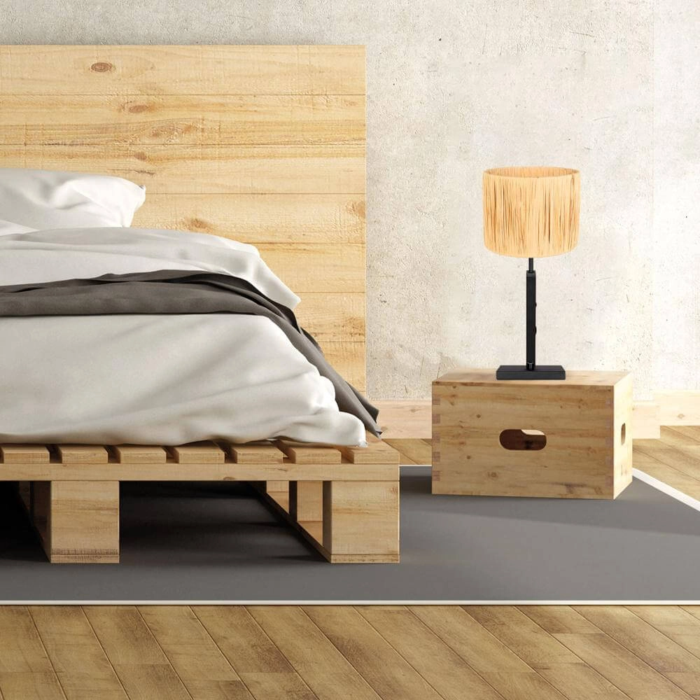 Lampe de table Stang noir avec abat-jour paille Steinhauer 8712746172072