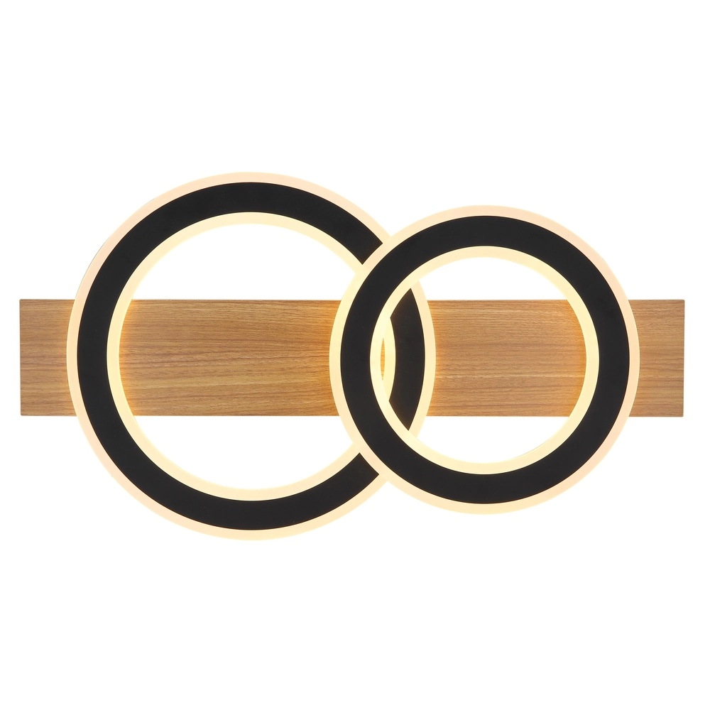 Lampe de plafond à design Jayden Noir avec 3 anneaux en bois Globo 9007371468409