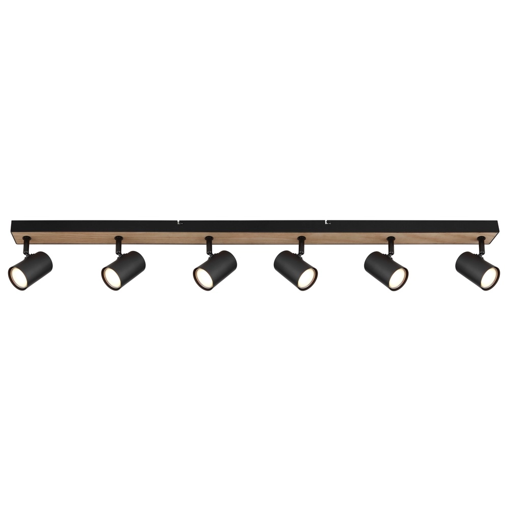 Lampe de plafond à 6 lumières Robby noir avec bois Globo 9007371432141