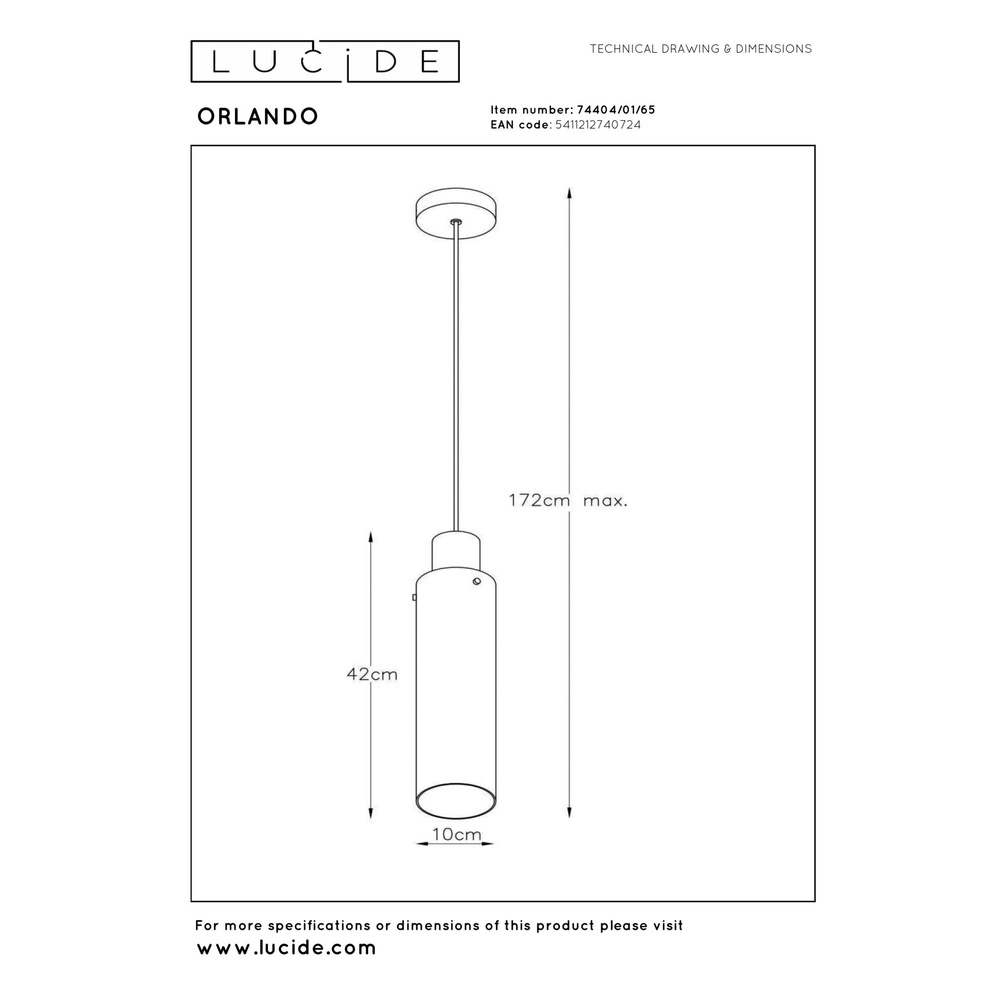 Lampe suspendue élégante Orlando Ø verre fumé de 10 cm Lucide 5411212740724