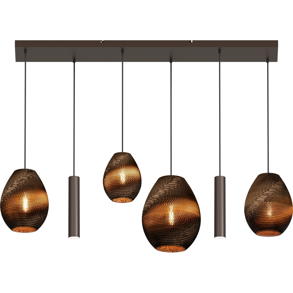 Lampe suspendue à 6 lampes Carta Trendy Cacao à capuchon de papier de pensée