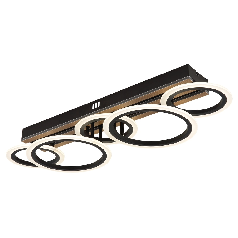 Lampe de plafond Blevins Noir avec 5 anneaux en bois