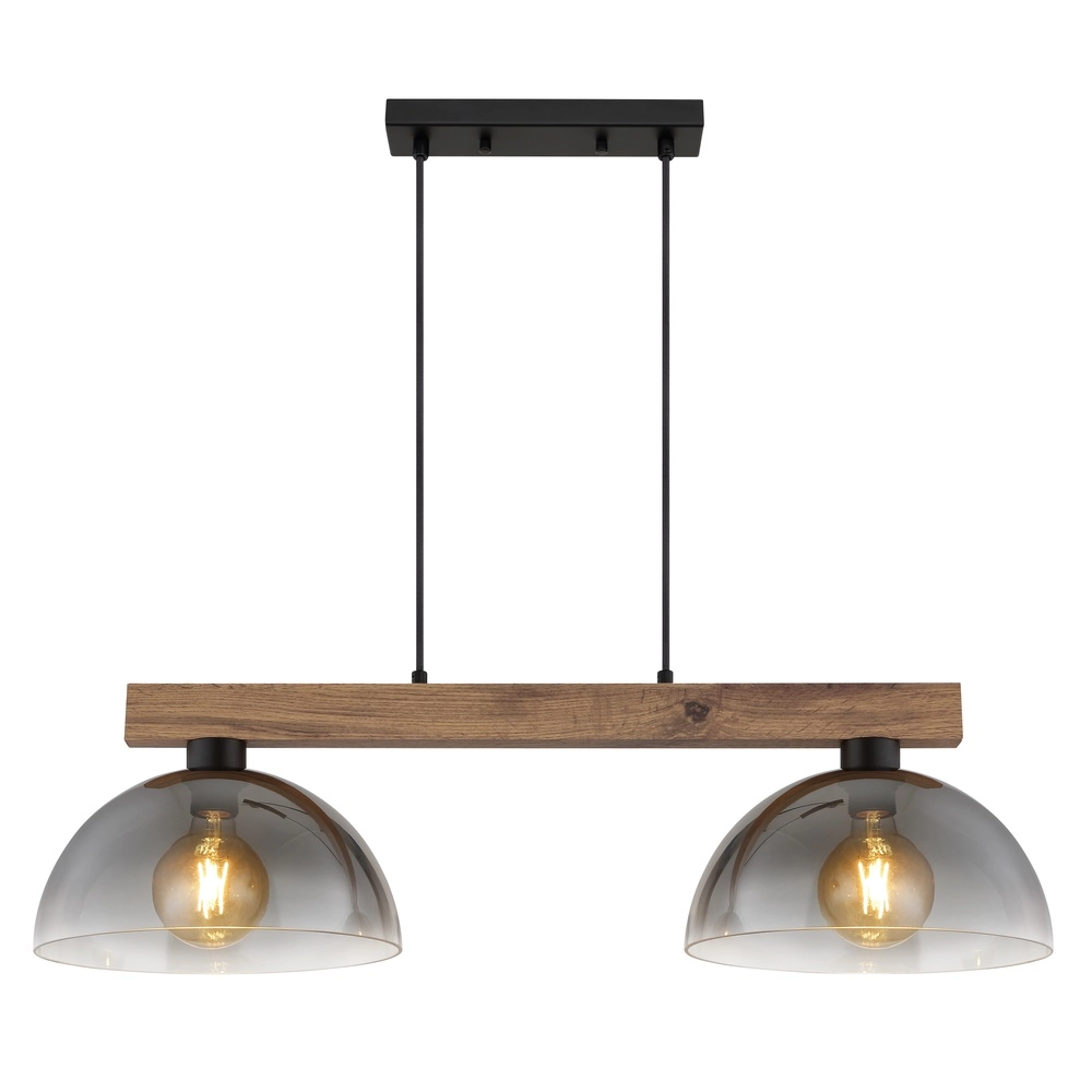 Lampe pendante de campagne Romy 2-noir clair avec bois Globo 9007371583355
