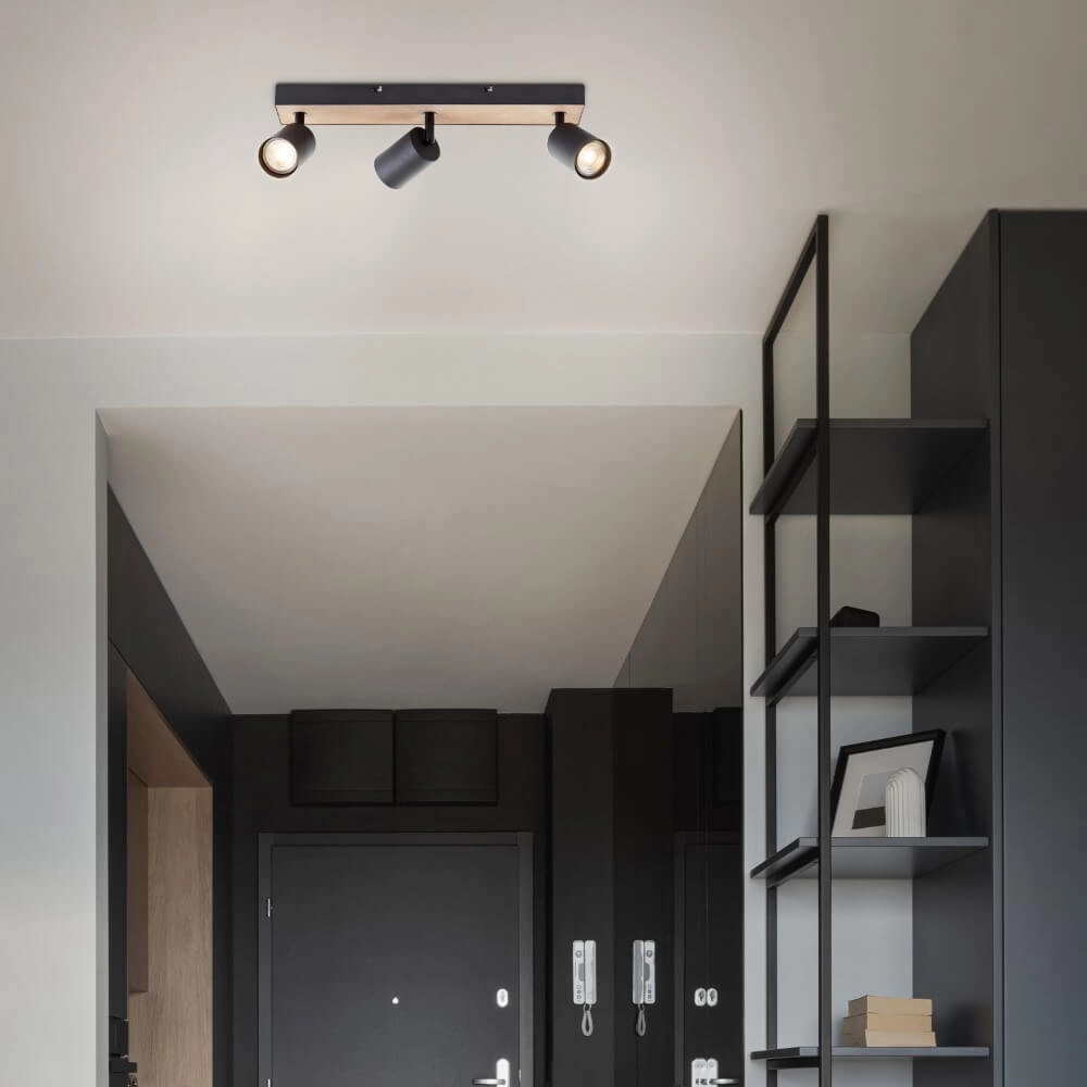 Lampe à 3 lumières Jello Wood noir avec du bois Brilliant 4004353428395